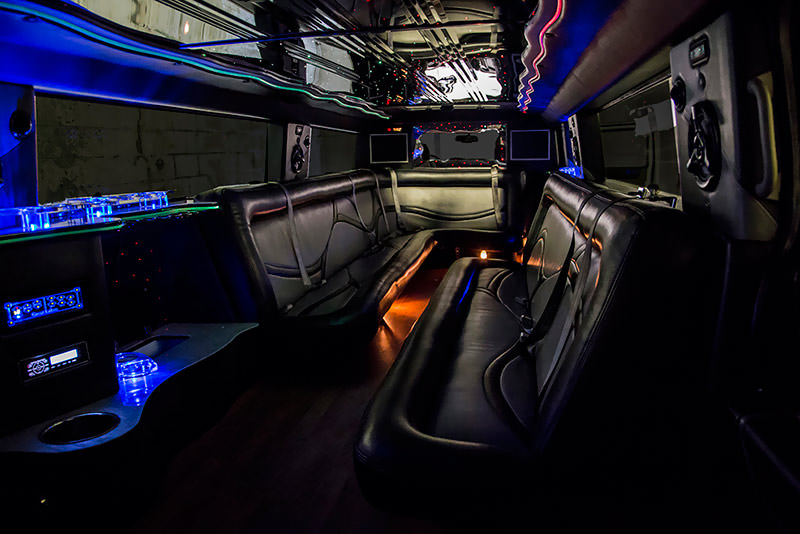 colorful mood lighting on limo